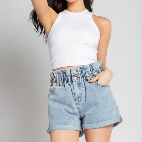 ALMOST FAMOUS | Paper Bag Waist Light Blue Denim Short - Picture 1 of 6